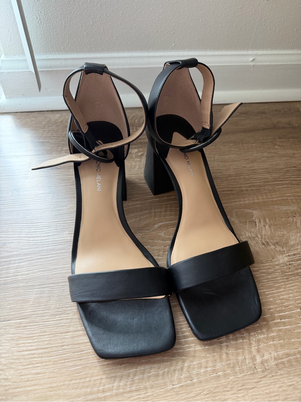 Classic Black Ankle-Strap Block Heel Sandals